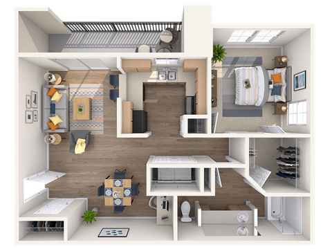 Floor plan for 1 bed, 1 bath, 791 sqft